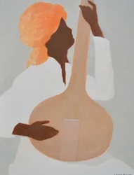 Joueur de sitar, turban orange